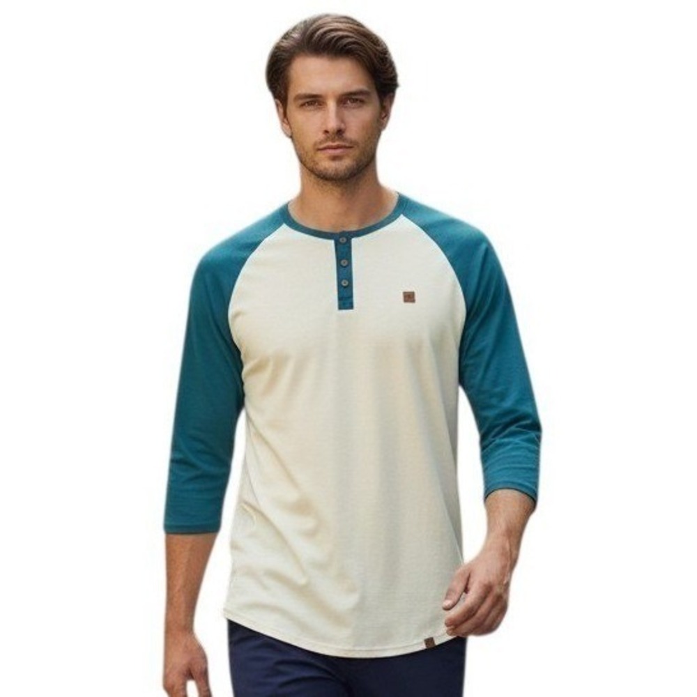Tentree Organic Cotton Henley ¾ Sleeve Shirt Men's size Large Colorblock Tencel